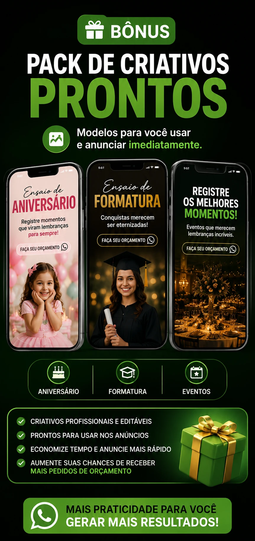 Pack de criativos prontos: modelos de anúncio para aniversário, formatura e eventos
