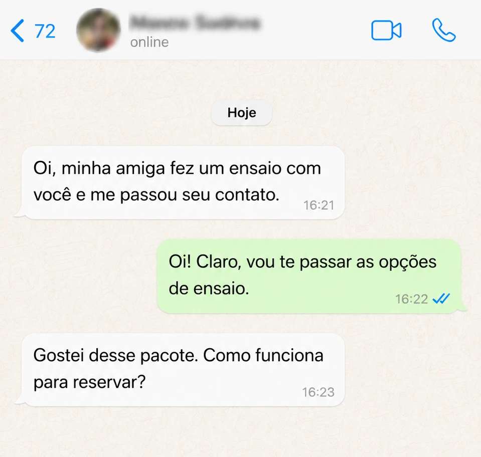 Print de WhatsApp: cliente chegou por indicação de uma amiga