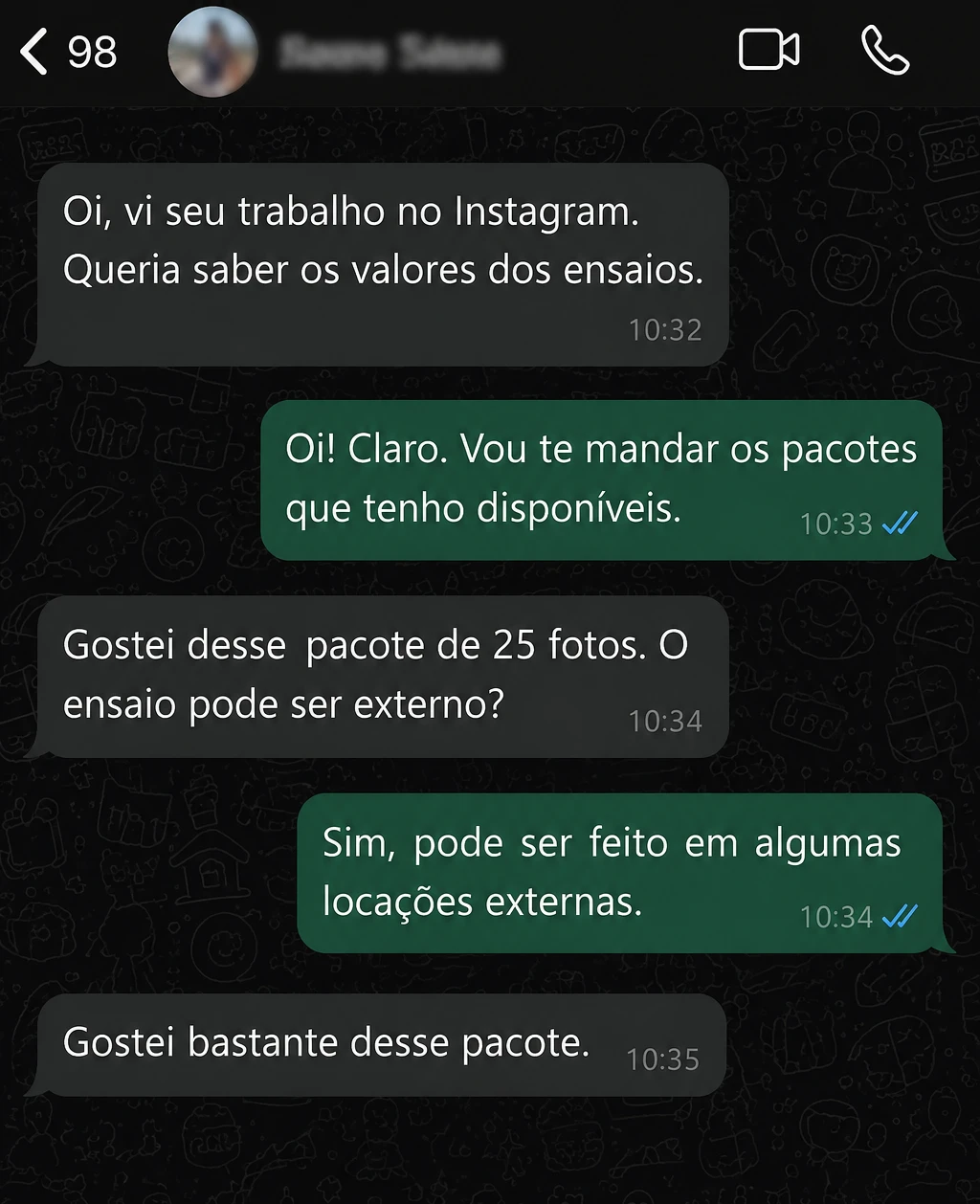Print de WhatsApp: cliente interessado após ver o Instagram